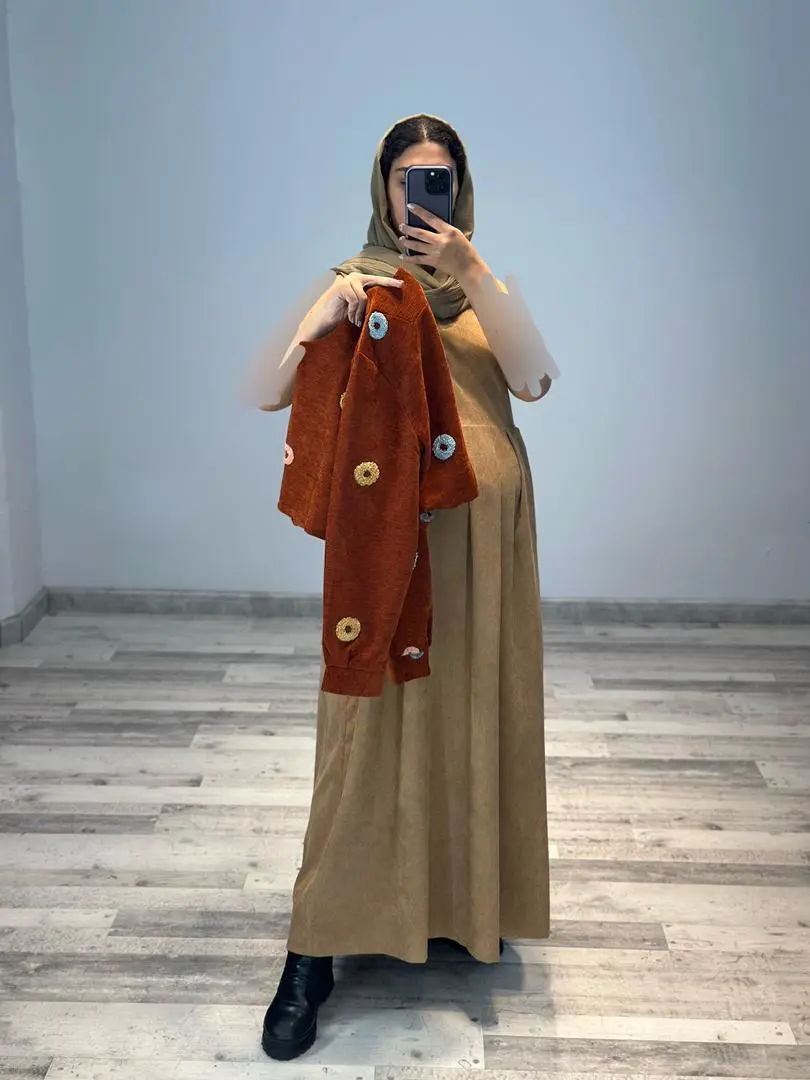 ست كت و سارافون مخمل كبريتي خامه دوزي(كد ٧٦٩)