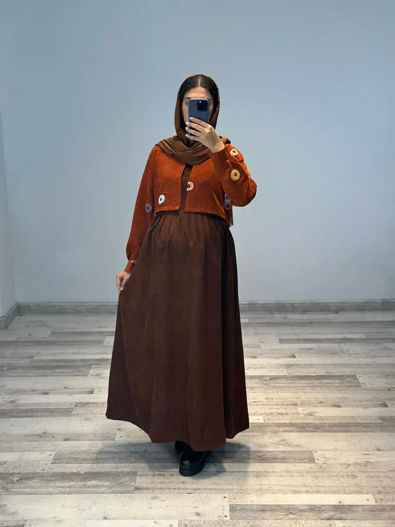 ست كت و سارافون مخمل كبريتي خامه دوزي(كد ٧٦٩)