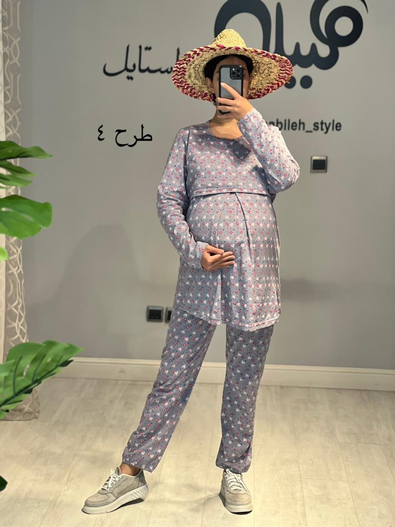 ست بلوز شلوار بارداری و شیردهی استین بلند طرح دار( کد 548)