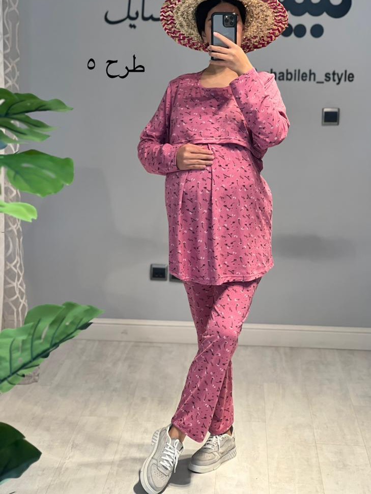 ست بلوز شلوار بارداری و شیردهی استین بلند طرح دار( کد 548)