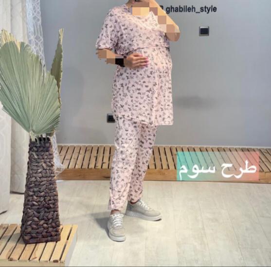 ست بلوز شلوار بارداری و شیردهی صورتی نخ پنبه(کد 538)