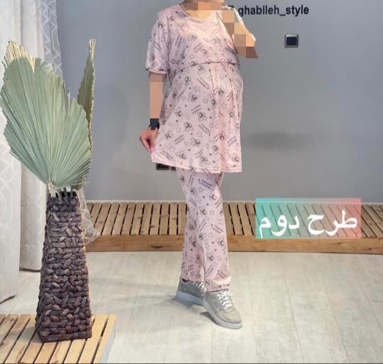 ست بلوز شلوار بارداری و شیردهی صورتی نخ پنبه(کد 538)