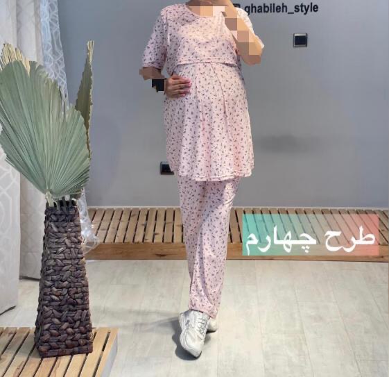 ست بلوز شلوار بارداری و شیردهی صورتی نخ پنبه(کد 538)