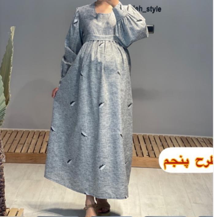 مانتو لینن بارداری گلدوزی شده طرح برگ کد 514