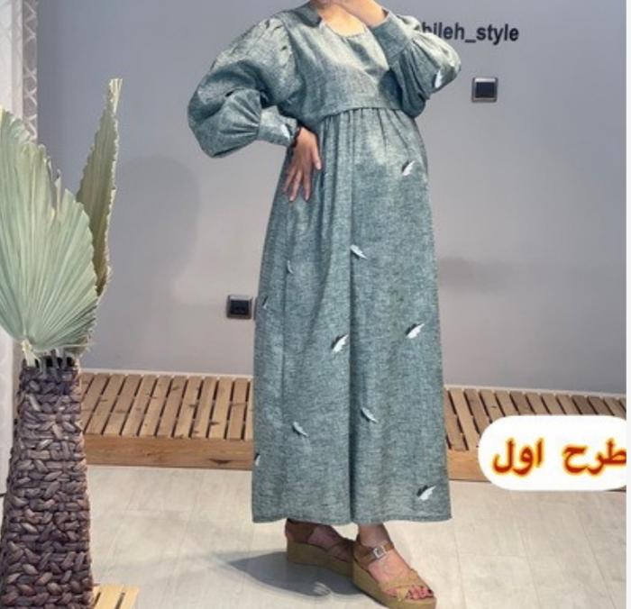 مانتو لینن بارداری گلدوزی شده طرح برگ کد 514