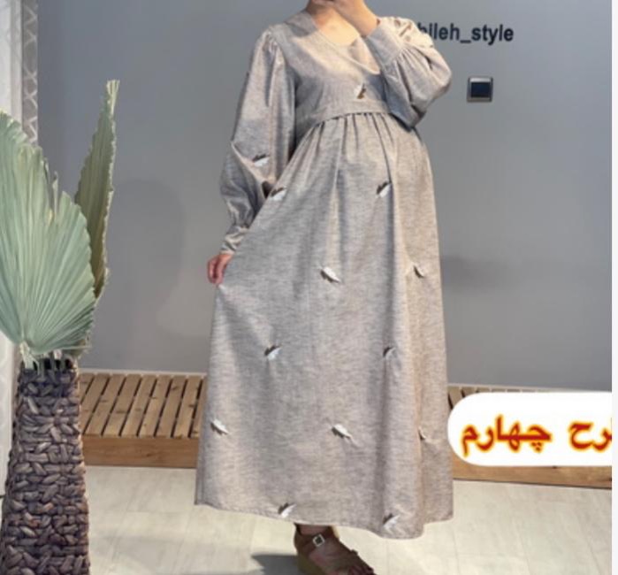 مانتو لینن بارداری گلدوزی شده طرح برگ کد 514