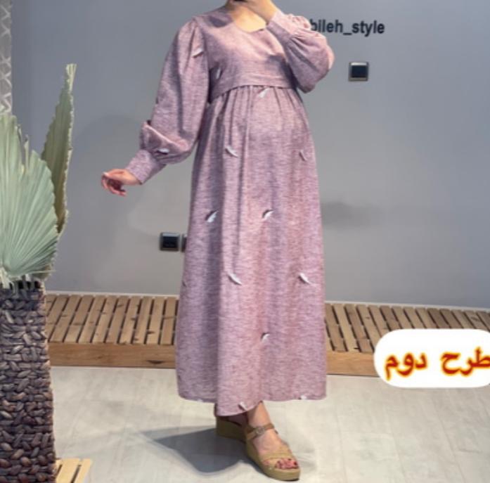 مانتو لینن بارداری گلدوزی شده طرح برگ کد 514