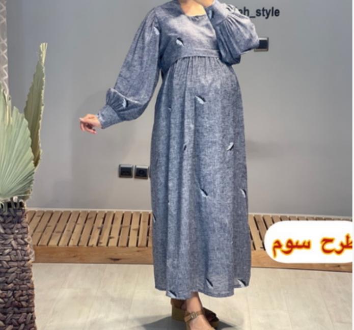 مانتو لینن بارداری گلدوزی شده طرح برگ کد 514