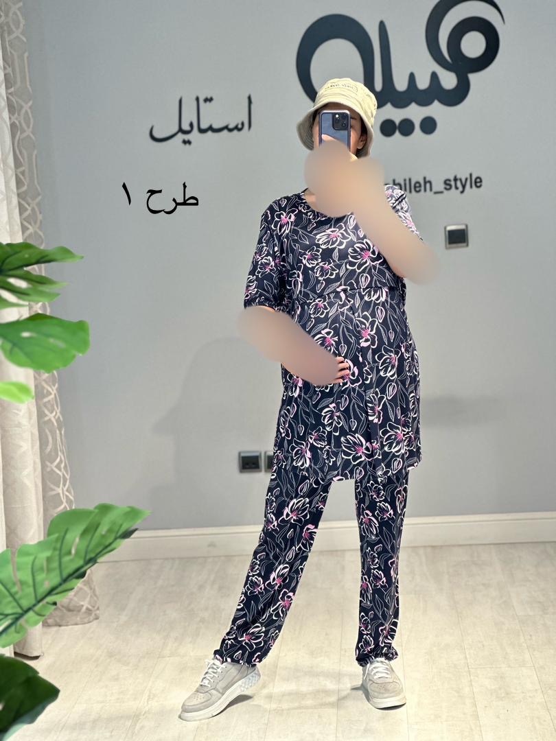 ست بلوز و شلوار بارداری و شیردهی ویسکوز استین کوتاه(کد 613)