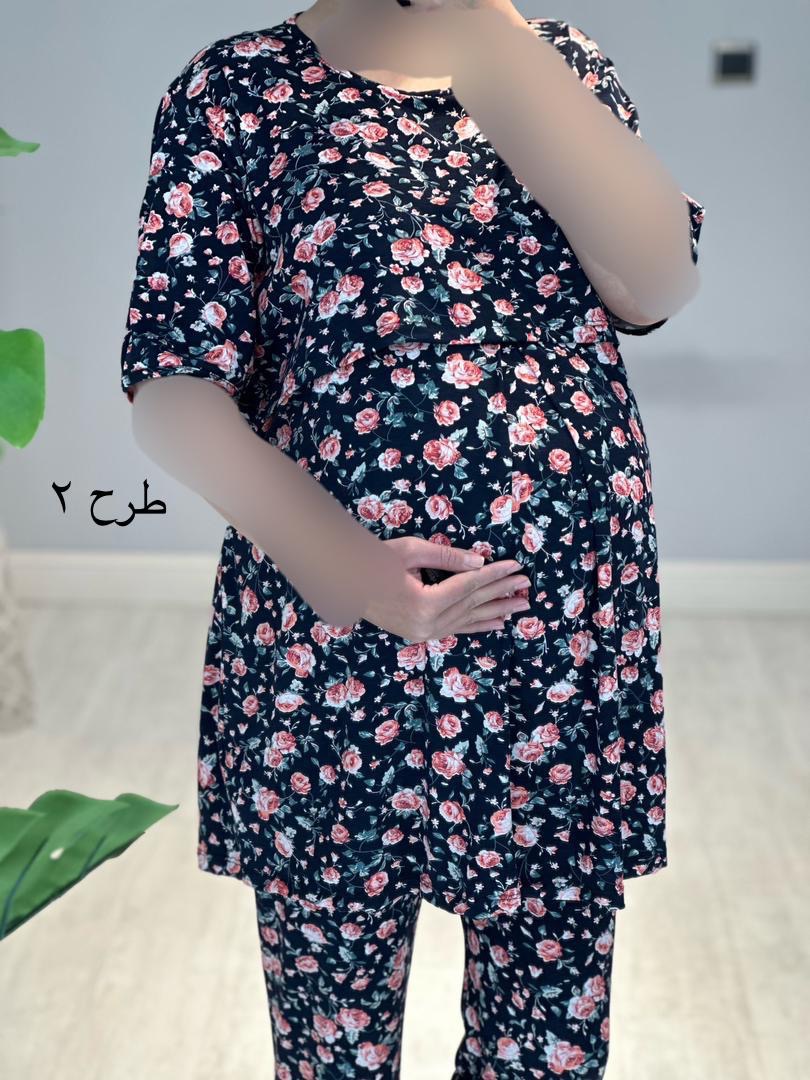 ست بلوز و شلوار بارداری و شیردهی ویسکوز استین کوتاه(کد 613)