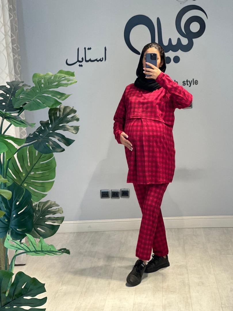 ست بلوز شلوار چهارخونه بارداری و شیردهی( کد 550)