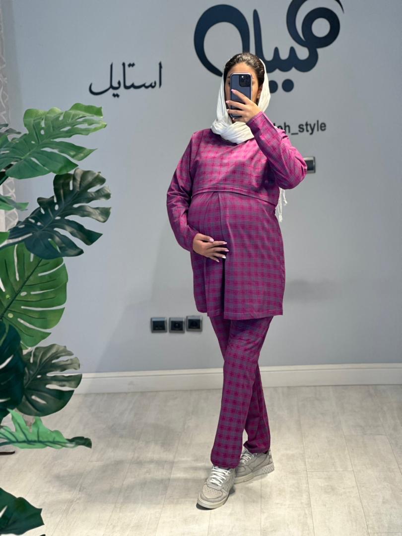 ست بلوز شلوار چهارخونه بارداری و شیردهی( کد 550)